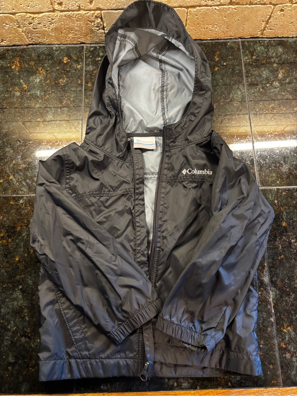 Columbia Black Hooded Packable Windbreaker KIDS Rain Jacket NWOT